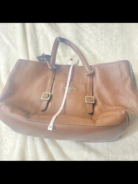 Prada Chestnut Brown Pebbled Leather Satchel with Gold Hardware